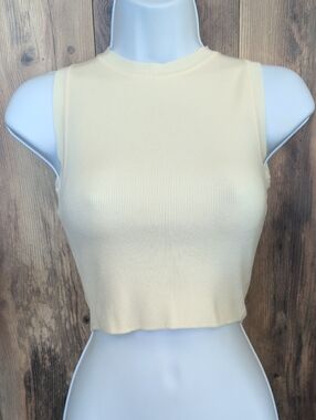Zara Pale Yellow Ribbed Sleeveless Fitted Crop Top Tank S           F229
